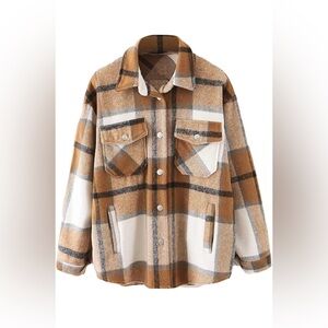 Lviefent Plaid Tan, Khaki and White Women's Shirt - Jacket Flannel - Shacket